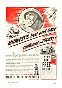 1943 Wwii Midwest Radio Mag. Ad