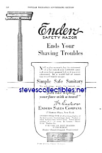 1921 Enders Safety Razor - Shaving Ad