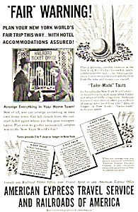 1939 Ny Worlds Fair American Express/railroad Mag. Ad