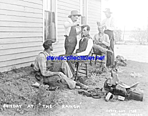 C.1908 Cowboys Getting Haircuts On Ranch Photo - 8 X 10
