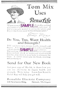 1922-23 Renulife Violet Ray - Tom Mix & Patent Art