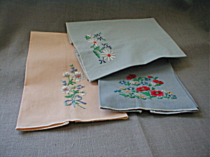 Three Embroidered Tea Towels