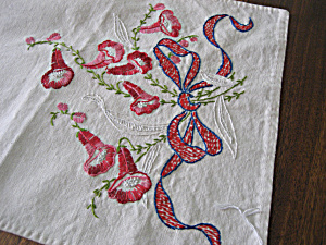 Red Embroidered Flowers Table Scarf