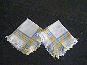 Two Blue And Yellow Linen Napkins