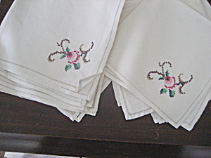Ten Hand Embroidered Napkins