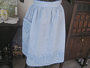 Blue Checkered Embroidered Apron