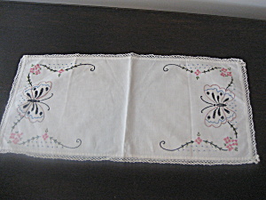 Hand Embroidered Butterfly Dresser Scarf
