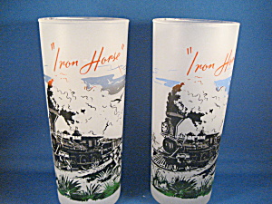Two Iron Horse Frosted Drinking Glasses