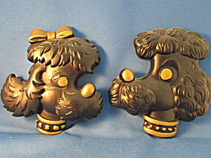 Chalkware Black Poodle Heads