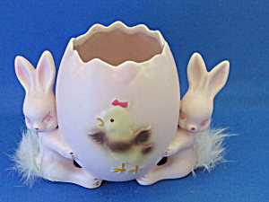 Porcelain Egg With Fur Tailed Bunnies