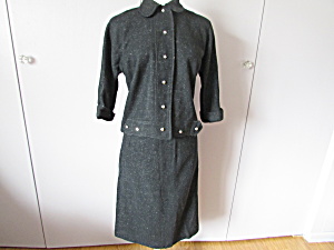Vintage Black Tweed Wool Suit