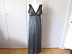 Long Black Lace Trimmed Negligee