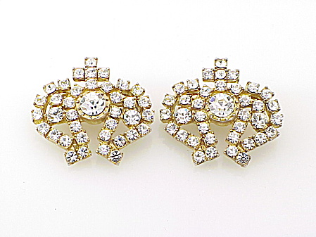 Pair Of Rhinestone Crown Brooches Or Scatter Pins