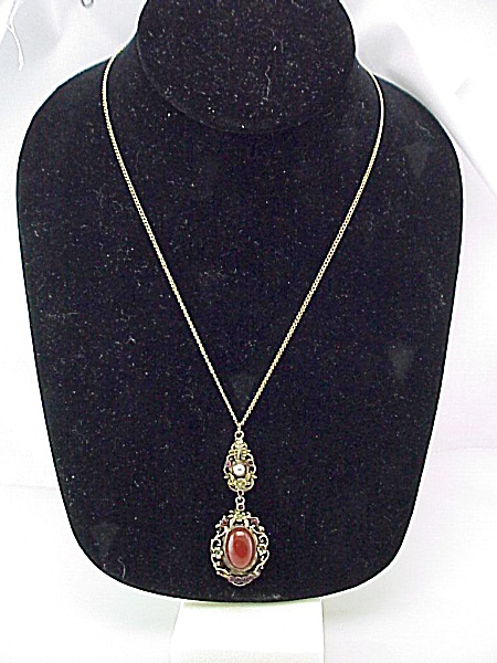 Antique Victorian Art Nouveau Carnelian Lavaliere Pendant Necklace