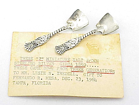2 Antique 1850's Repousse Sterling Silver Individual Salt Spoons