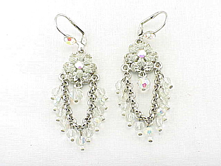 Dangling Crystal Glass And Rhinestone Chandelier Pierced Earrings
