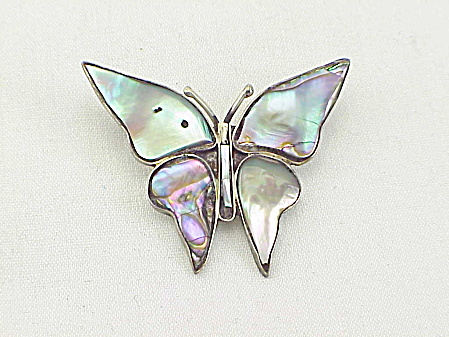 Vintage Eagle 3 Taxco Mexico Sterling Silver Abalone Butterfly Pendant