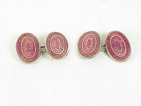 Antique Victorian Or Art Deco Rose Pink Guilloche Enamel Cufflinks