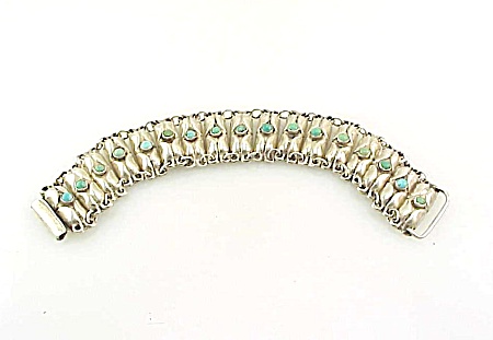 Vintage 1940's Mexican Sterling Silver & Turquoise Link Bracelet