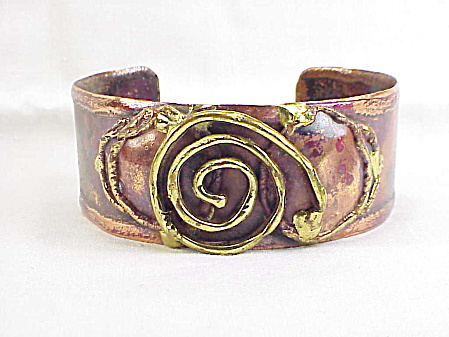 Hand Crafted Modernistic Heavy Wide Copper And Brass Cuff Bracelet