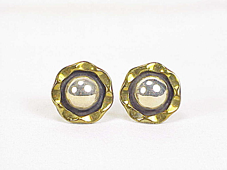 Mexican Sterling Silver And Brass Pierced Earrings Signed Tc-4?