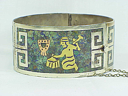 Signed Eagle 3 Mexican Sterling Silver Mixed Metals Mosaic Bracelet