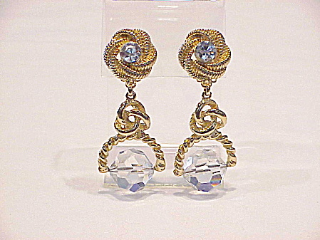 Chunky Large Rhinestone And Dangling Glass Crystal Clip Earrings