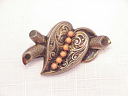 Antique Victorian Sterling Silver And Coral Brooch Signed Rode'