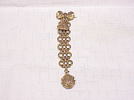 Vintage Victorian Or Edwardian Long C Clasp Dangling Charm Brooch
