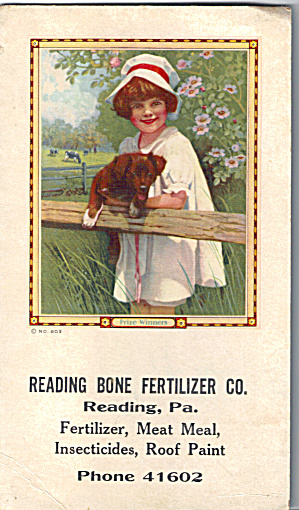 Reading Bone Fertilizier Co Reading Pa Ink Blotter Cs7593