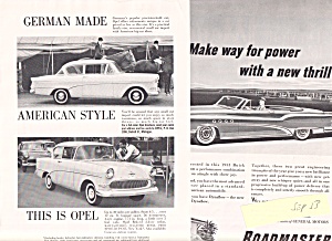 1950s General Motors Buick And Opel Ads 2 Ads Lot0019