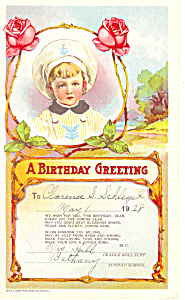A Birthday Greeting Card Dated 1928