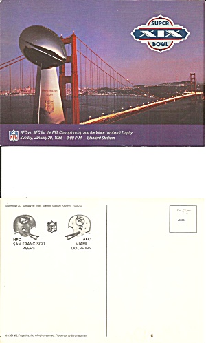 Super Bowl 19 Dolphins 49ers Postcard Lp0727