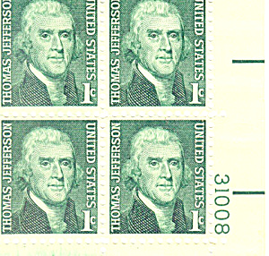 #1278 1 Cent Thomas Jefferson Plate Block