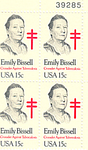 #1823 - 15 Cent Emily Bissel Plate Block