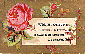 Wm H Oliver Confectioner And Fancy Baker Trade Card Tc0121