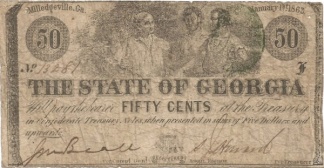 1863 State Of Georgia 50 Cents Note