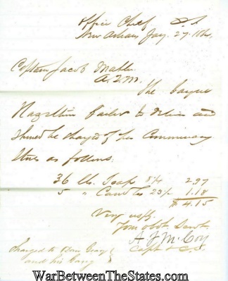1864 Letter From The Office Of The Chief Of Commissary
